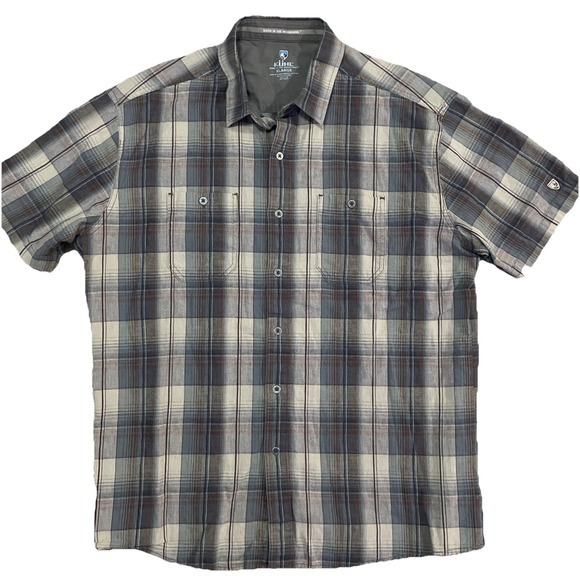 Kuhl Skorpio Klassik Fit Linen Blend Men's XL Short Sleeve Plaid Button Shirt - Picture 1 of 8